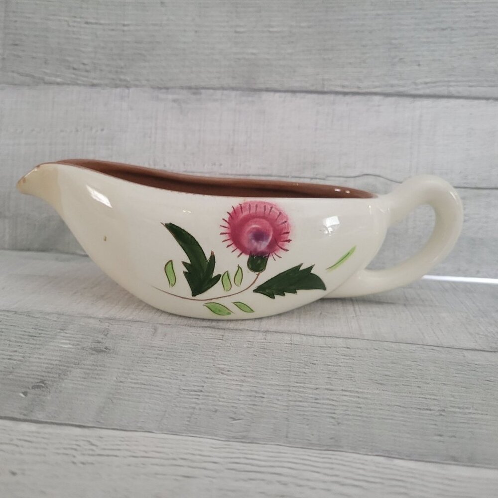 Vintage Stangl Creamer Gravy Boat With Floral Design Ceramic 7.5" Length